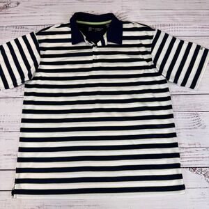 St Andrews of Scotland Mens Golf Polo Shirt Large Navy White Stripe Breathable